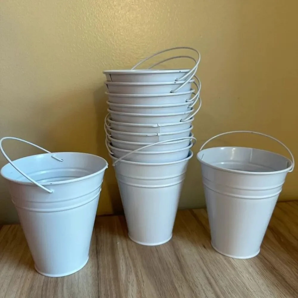 12 Pack White Metal Mini Pails 5” Galvanized Buckets Party Favor Decor storage